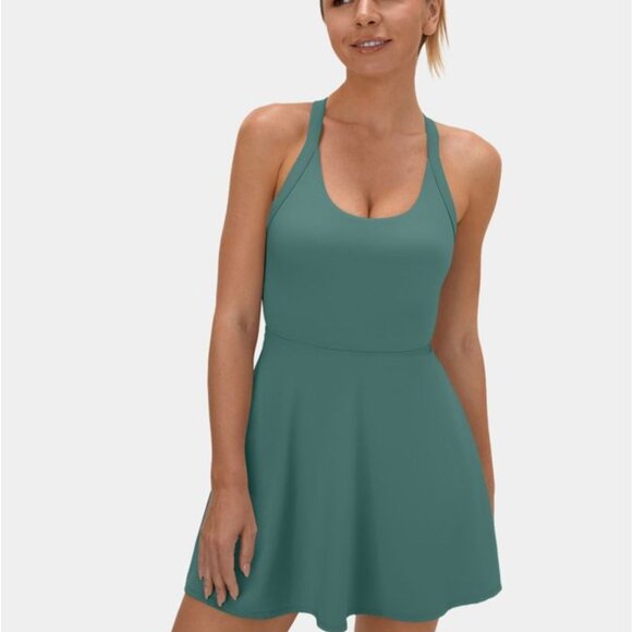 Halara Exercise Dress-Easy Peezy Sz XS Womens Blue Spruce Backless Cut Out Twist - Picture 8 of 9